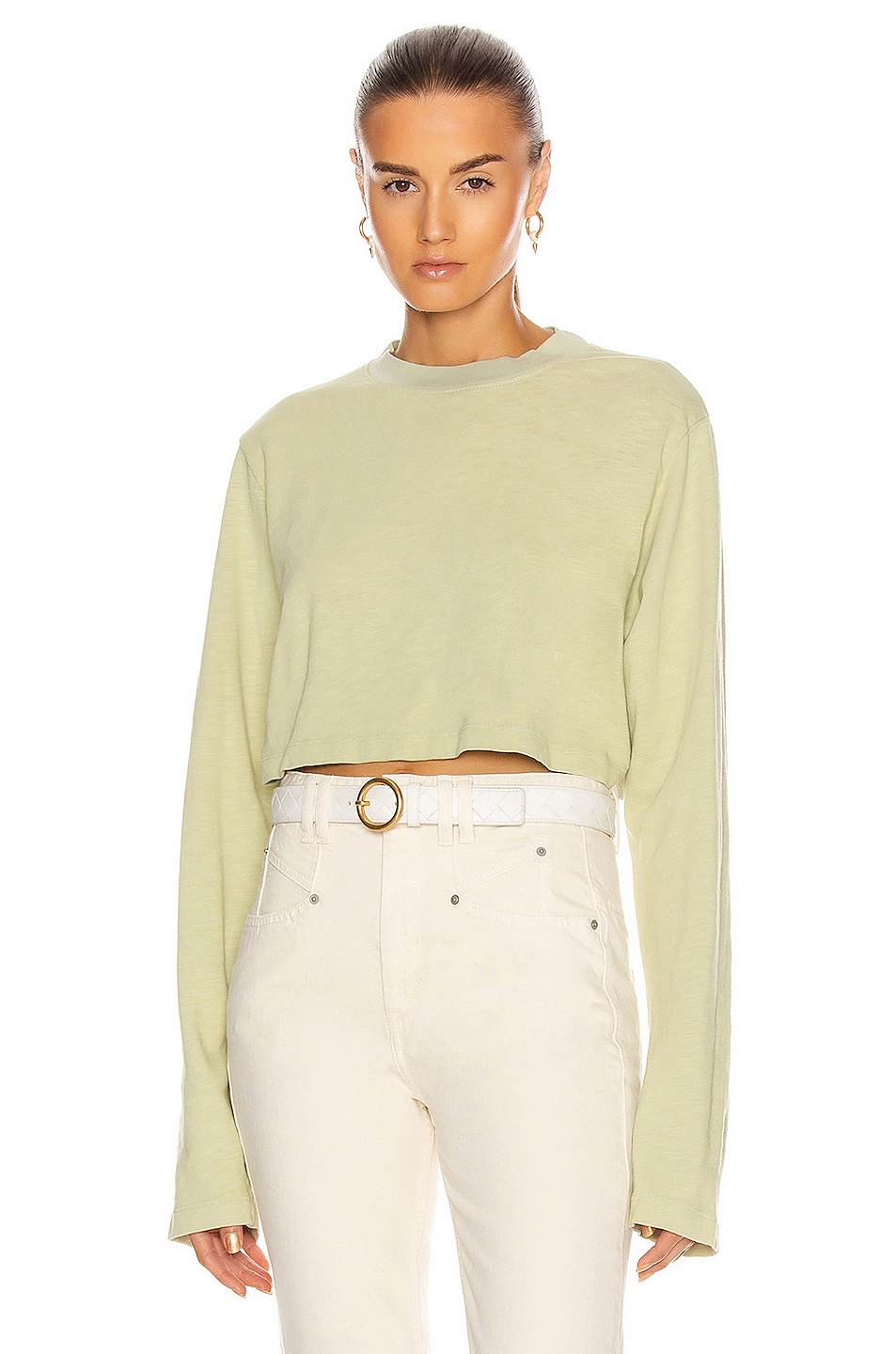 Image 1 of COTTON CITIZEN Tokyo Crop Long Sleeve Tee in Melon Dew