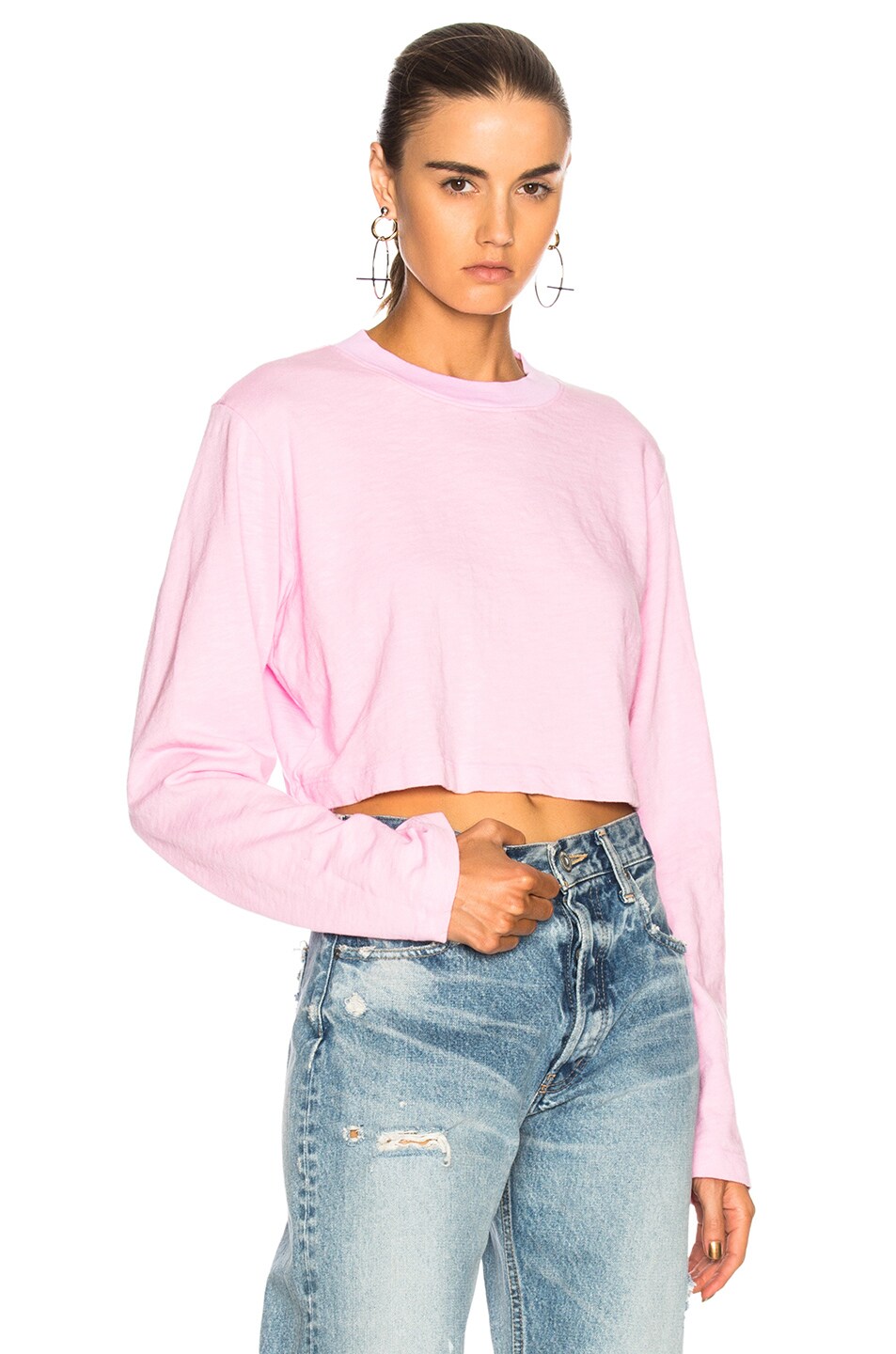 Image 1 of COTTON CITIZEN Tokyo Long Sleeve Crop Tee in Light Pink