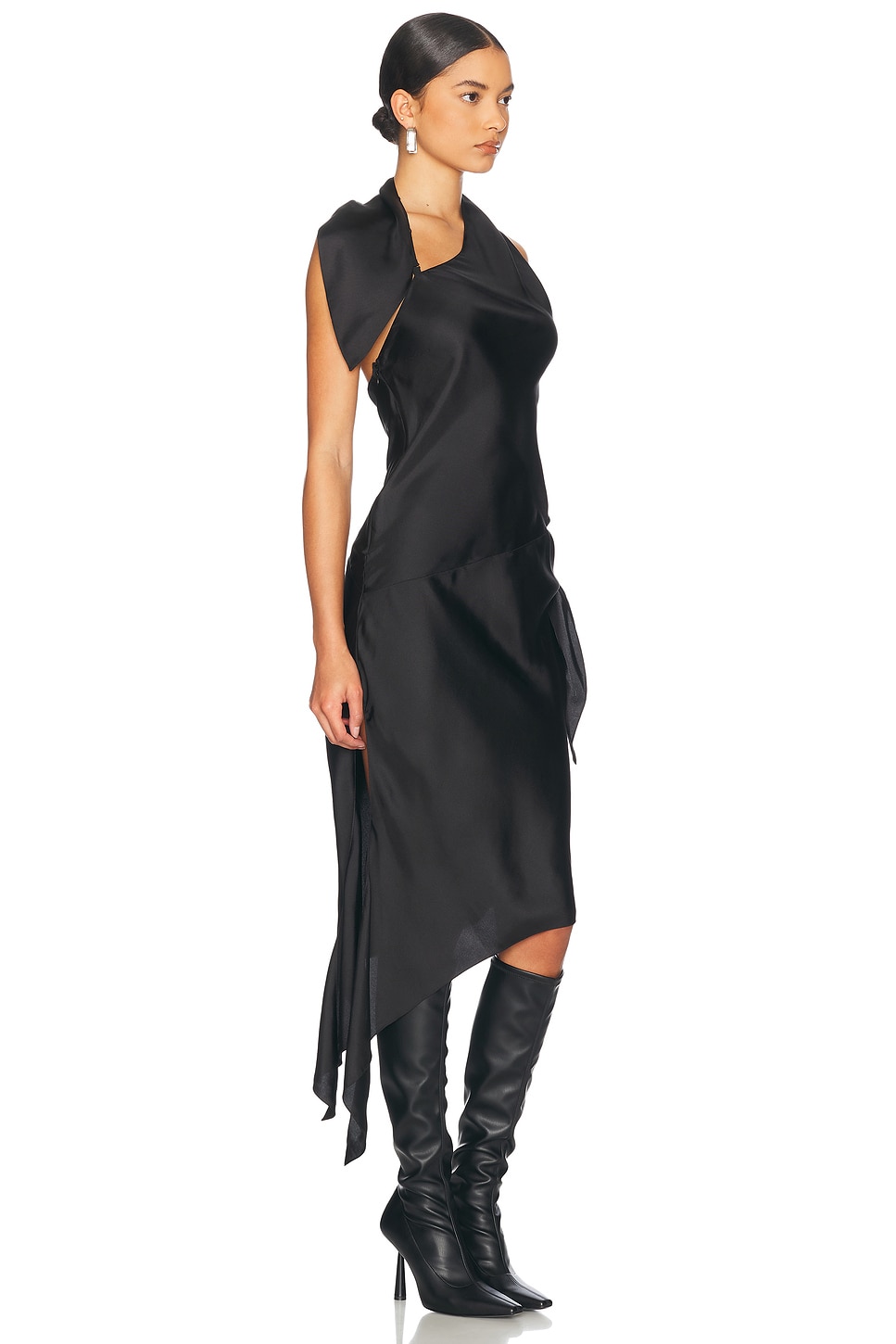 Courrèges Knot Slash Silk Dress In Black