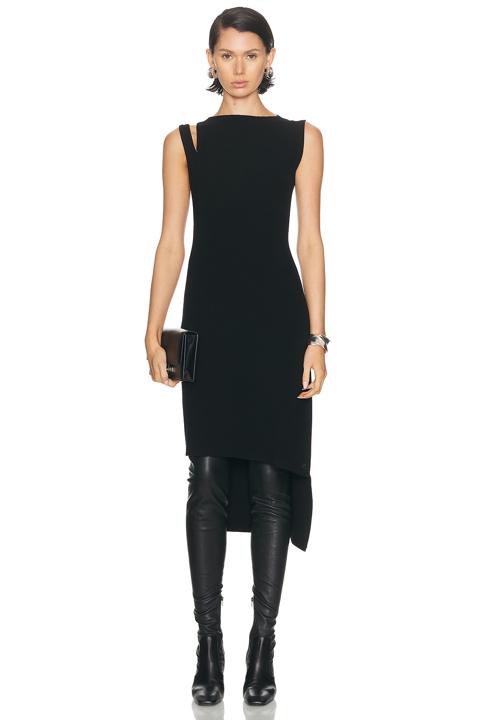 Image 1 of Courreges Oblique Square Rib Dress in Black