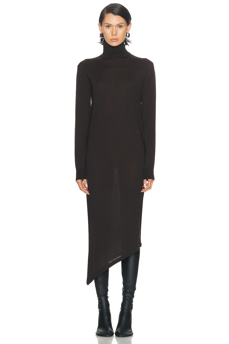 Image 1 of Courreges One Shoulder Wool Long Dress in Chocolate