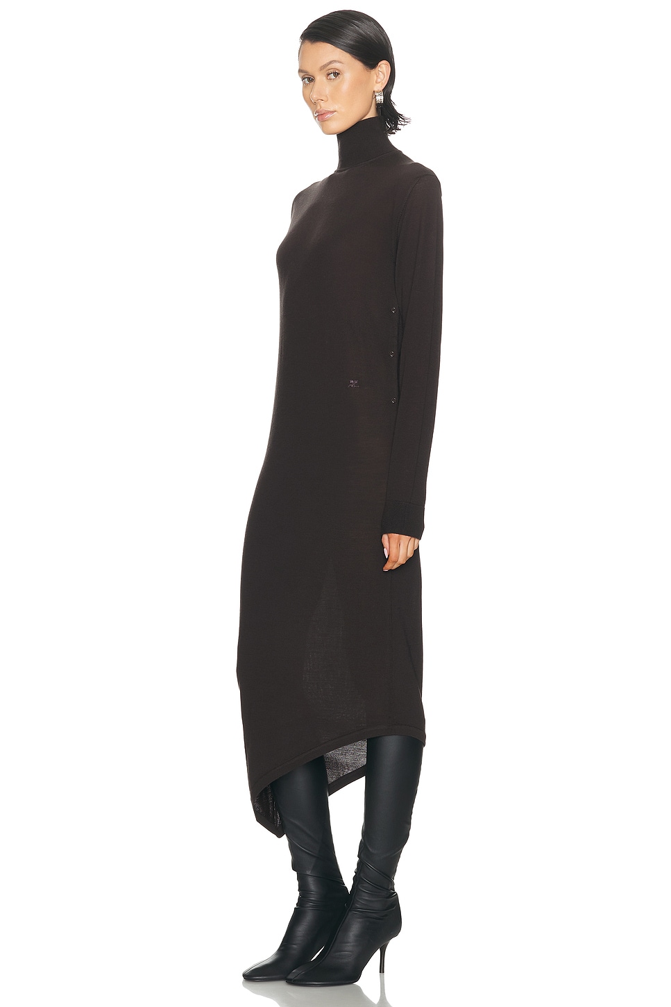 Courrèges One Shoulder Wool Long Dress In Brown