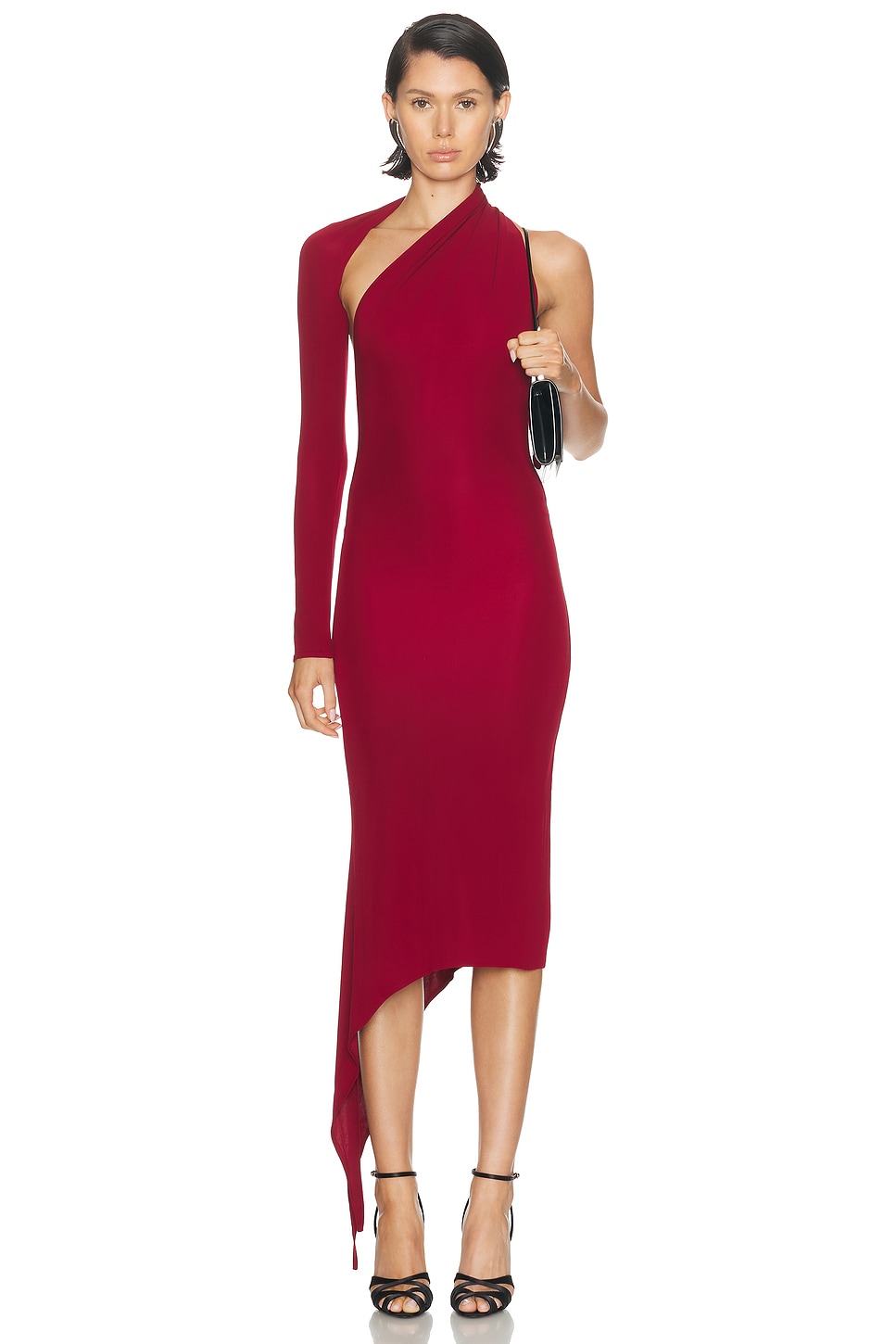 Image 1 of Courreges One Shoulder Crepe Jersey Dress in Grenat