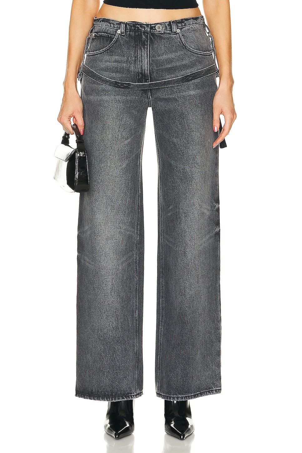Image 1 of Courreges One Strap Baggy Wide Leg in Stonewashed Grey