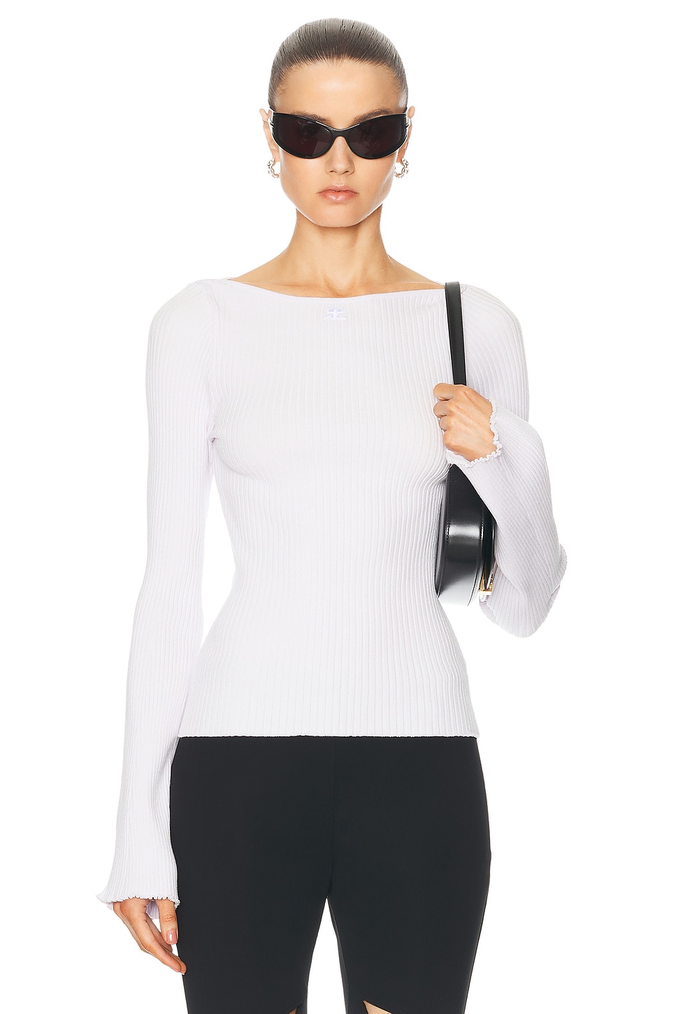 Image 1 of Courreges Boat Neck Rib Knit Sweater in Mist
