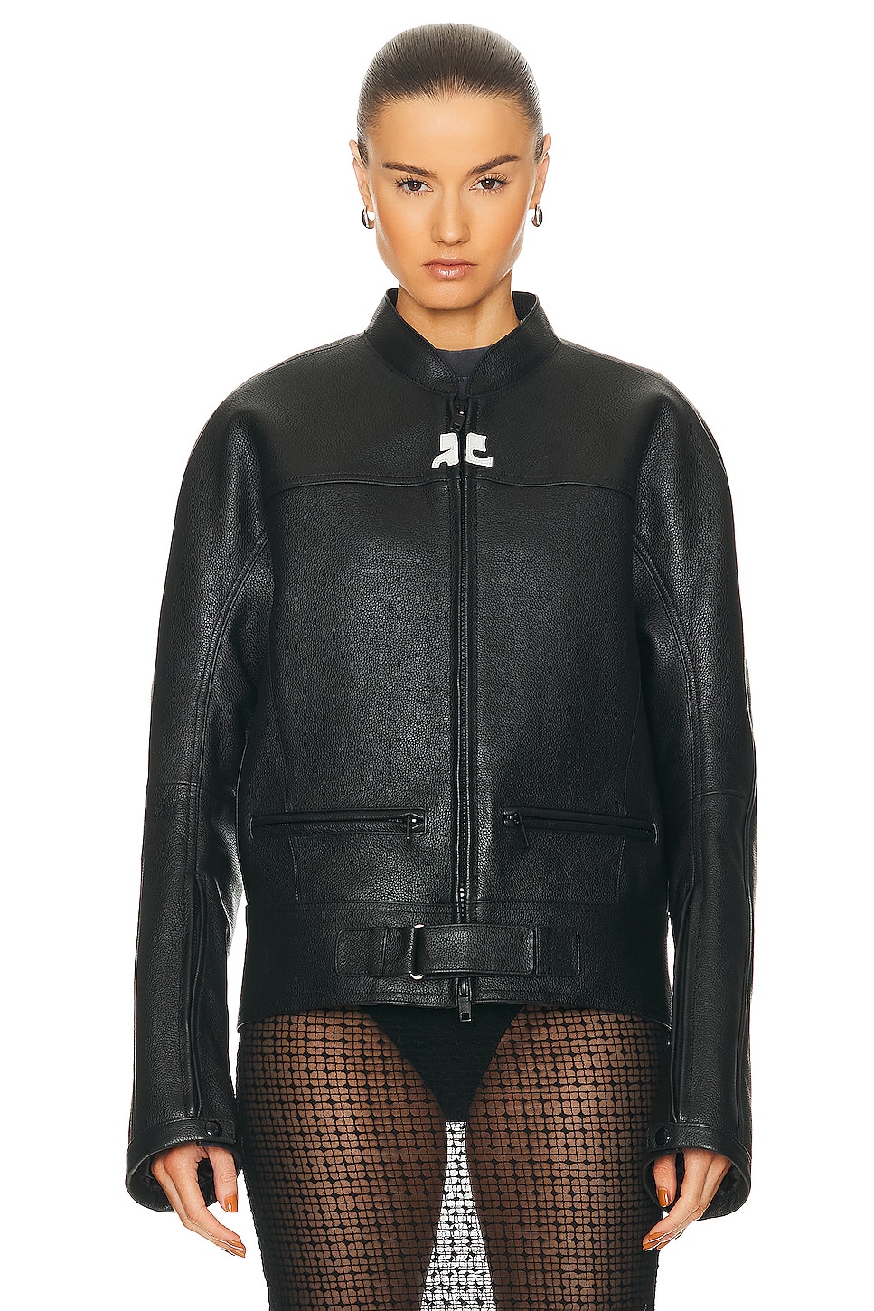 Shop Courrèges Scuba Leather Bomber Jacket In Black