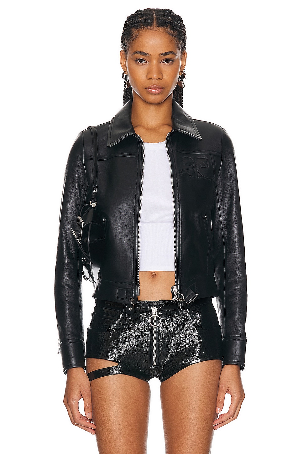 Image 1 of Courreges Zipped Iconic Leather Jacket in Black