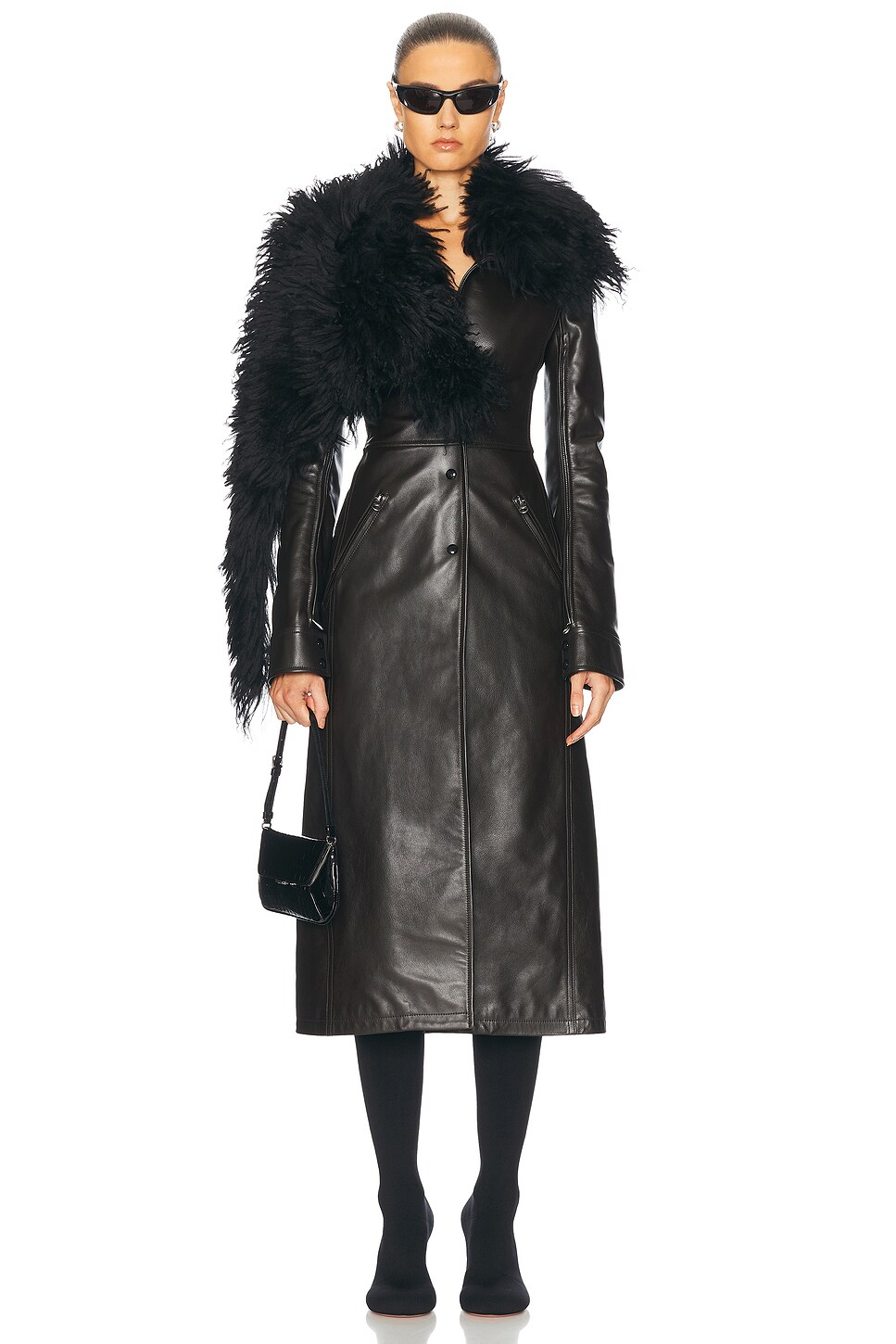 Image 1 of Courreges Shearling Leather Long Coat in Chocolate
