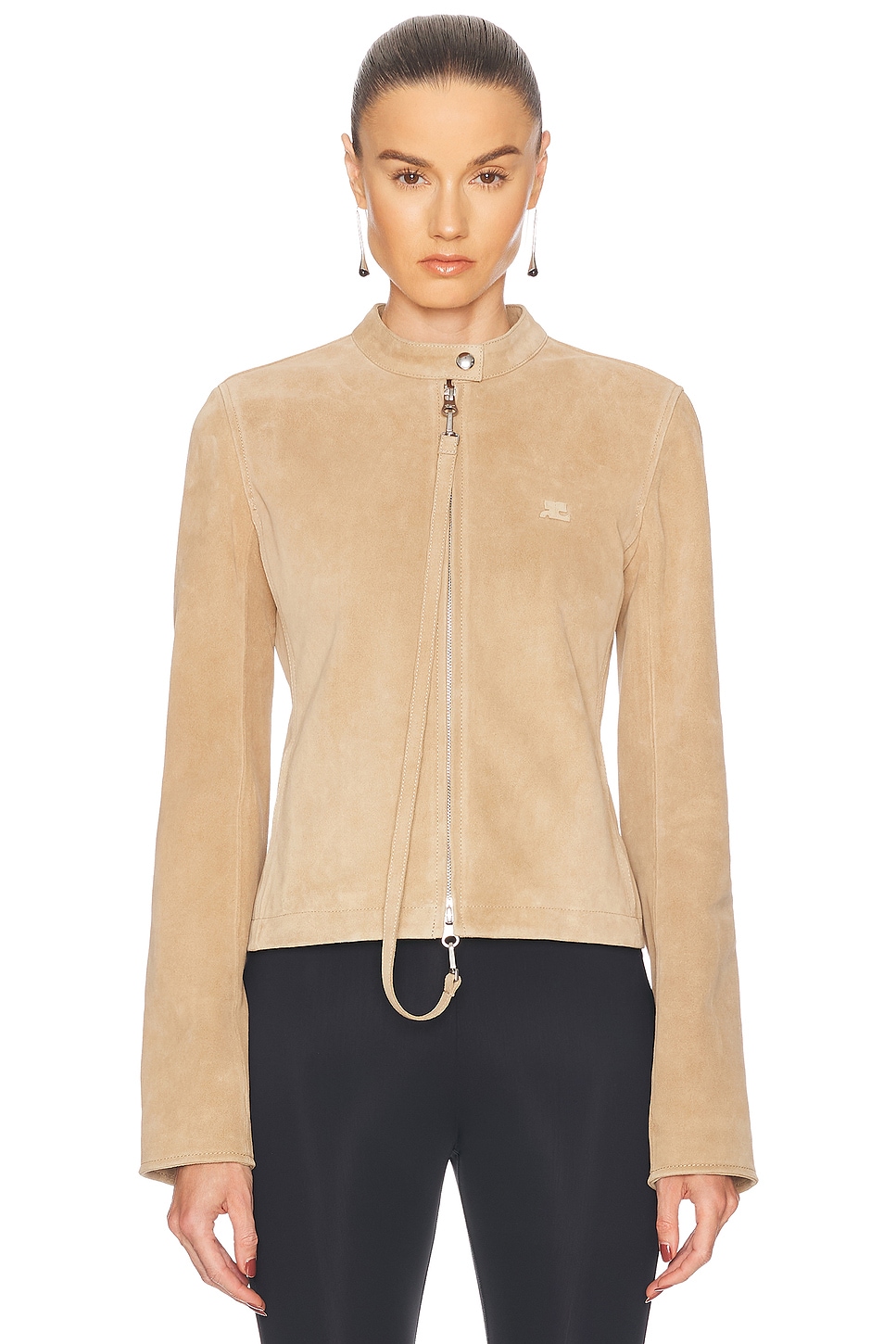 COURRÈGES ZIPPED LEATHER BIKER JACKET