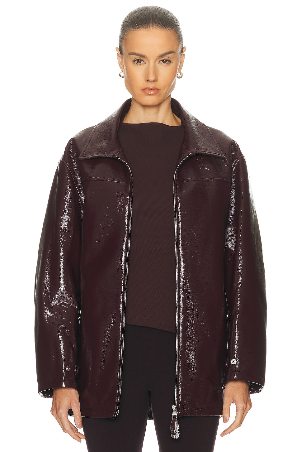 Image 1 of Courreges Maxi Bomber Jacket in Burgundy