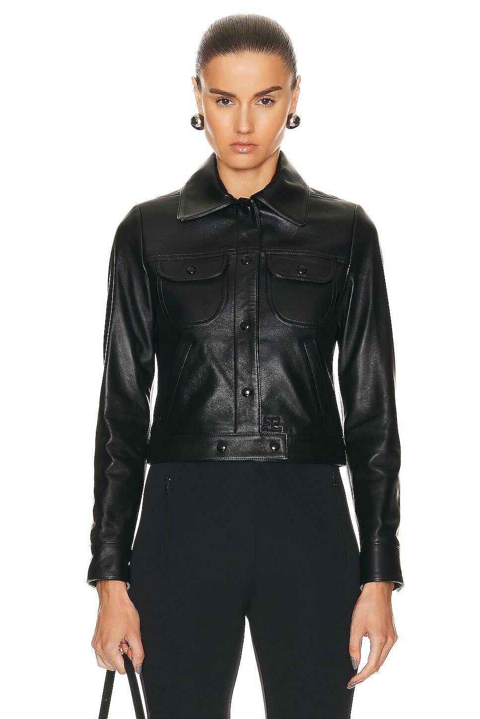 Image 1 of Courreges Vintage Leather Trucker Jacket in Black