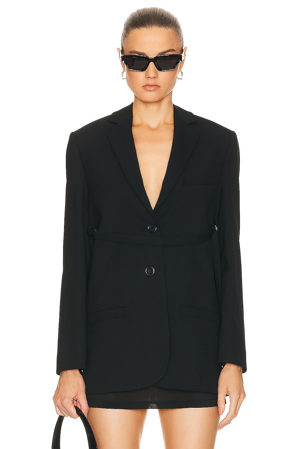 Image 1 of Courreges Strap Wool Tailored Jacket in Black
