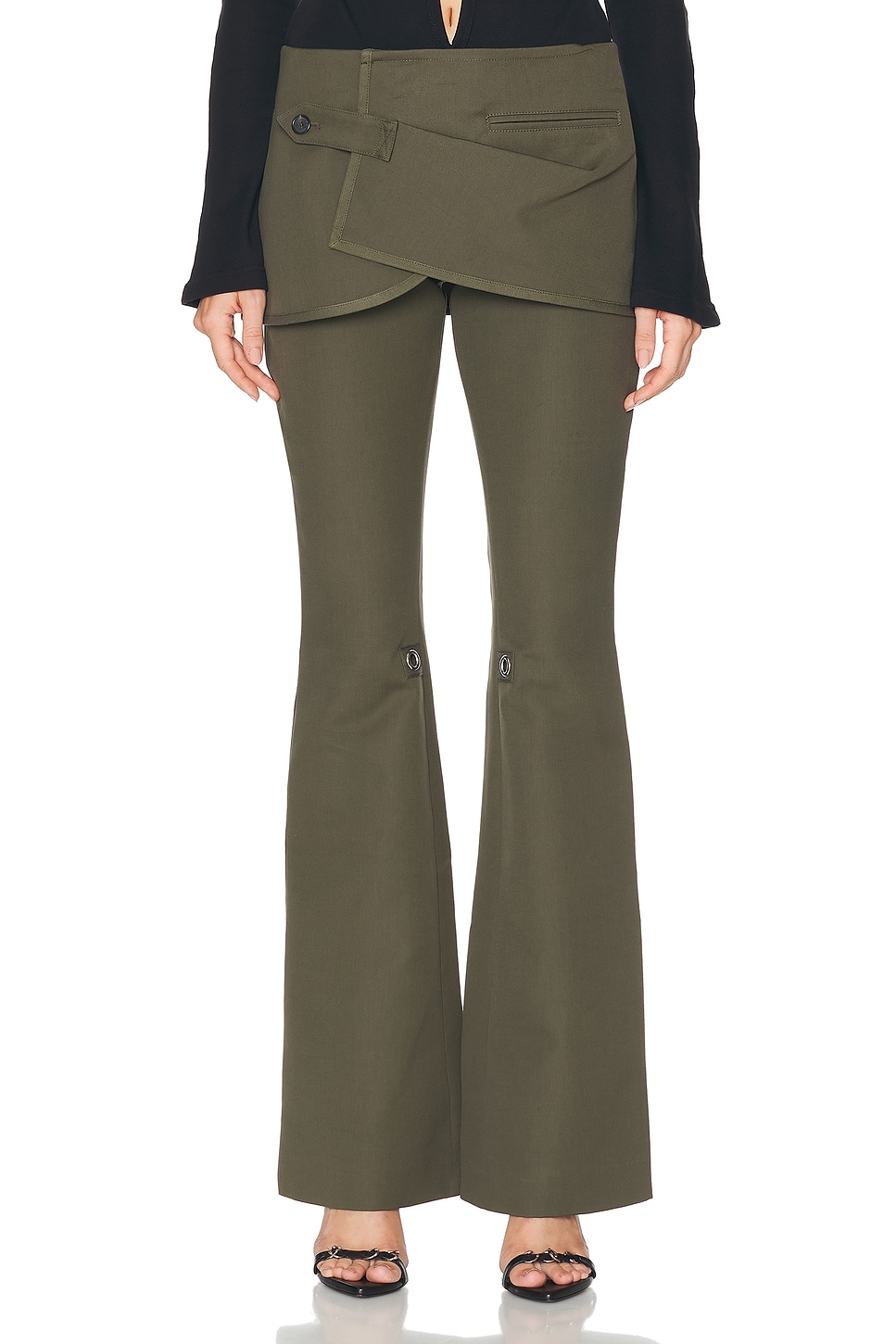 Image 1 of Courreges Modular Overskirt Cotton Bootcut Pant in Camouflage Green