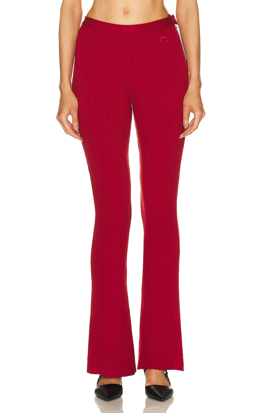Image 1 of Courreges Rib Knit Flare Pant in Red