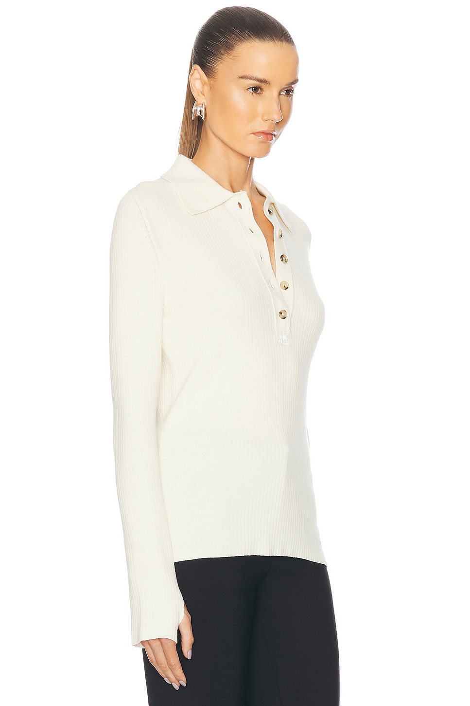 Shop Courrèges Multi-buttons Light Wool Polo Top In Natural