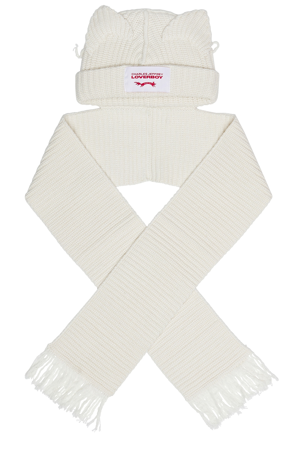 Chunky Ears Beanie Scarf in Cream