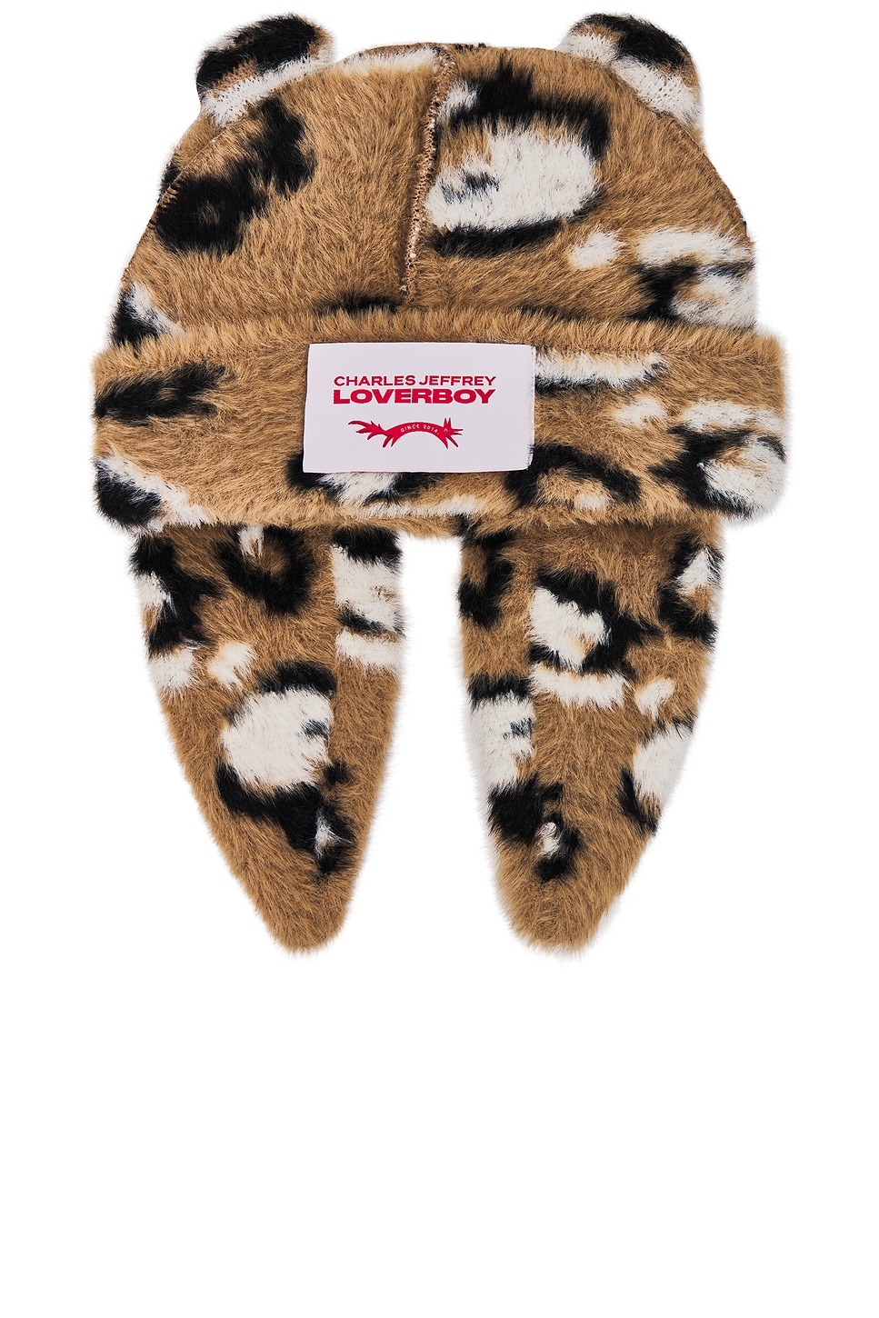 Shop Charles Jeffrey Loverboy Fluffy Chunky Rabbit Beanie In Brown Leopard