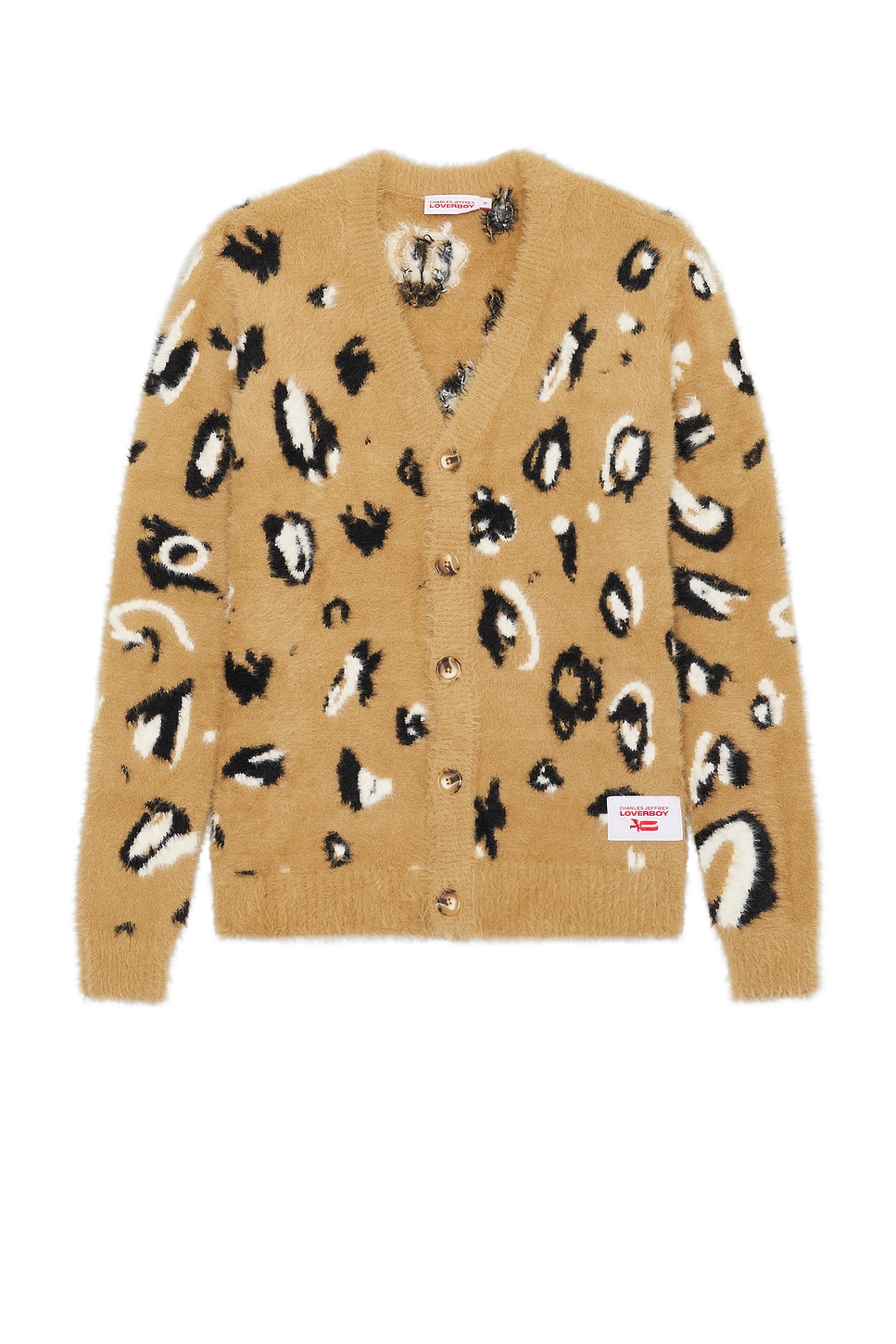 Image 1 of Charles Jeffrey LOVERBOY Fluffy Label Cardi in Brown Leopard