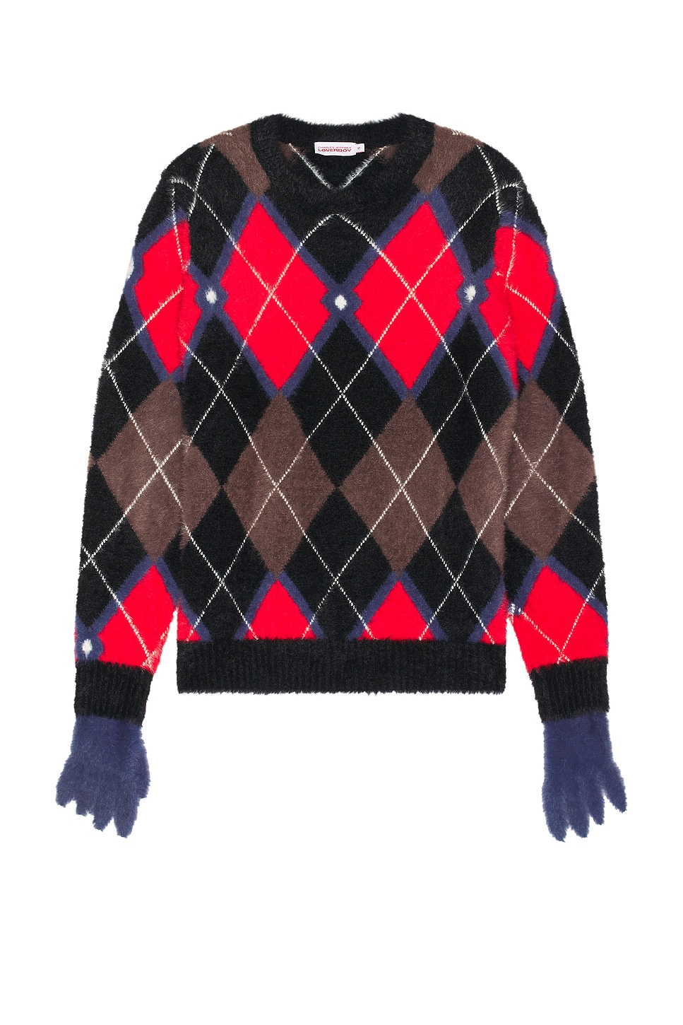 Image 1 of Charles Jeffrey LOVERBOY Fluffy Gloves Jumper in Brown Argyle