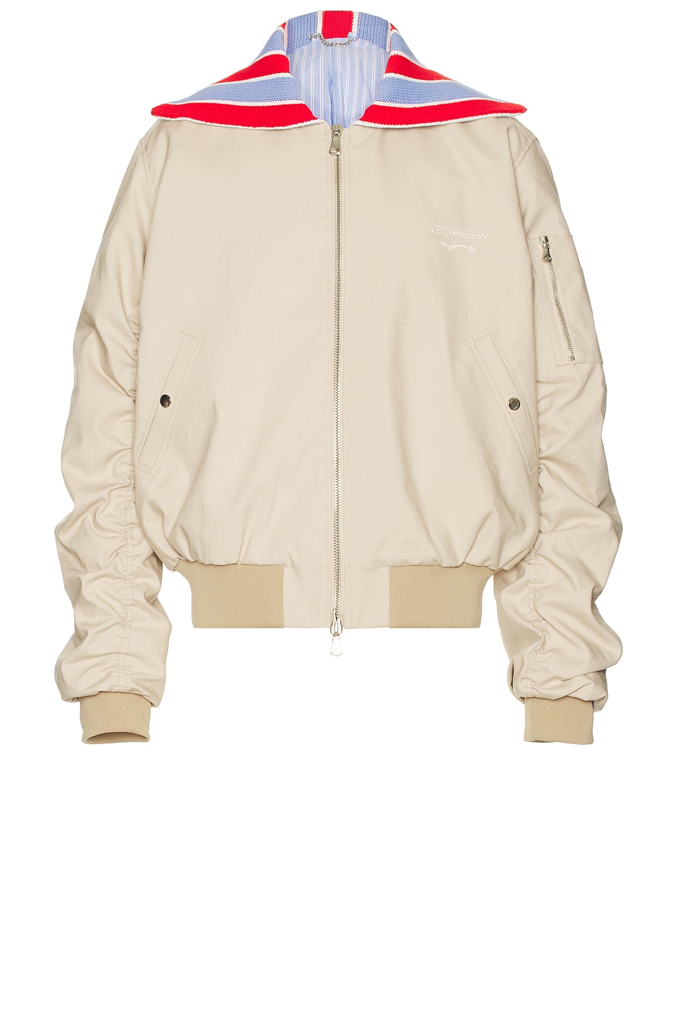 Image 1 of Charles Jeffrey LOVERBOY Bomber Jacket With Knit Patch in Beige