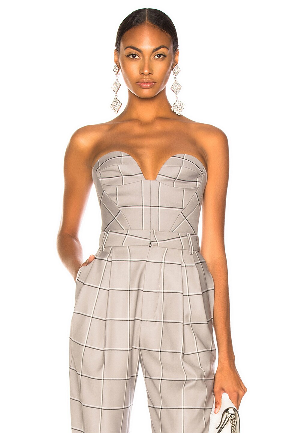 Image 1 of CARMEN MARCH Checked Bustier Top in Grey & White