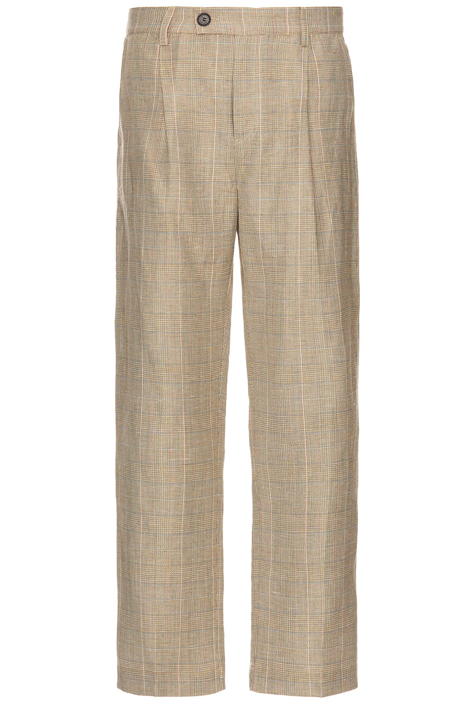 Plaid Linen Pleated Trouser in Brown