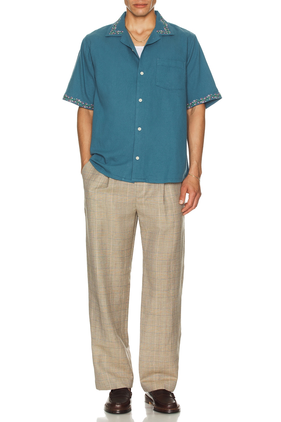 Image 1 of Corridor Plaid Linen Pleated Trouser in Natural