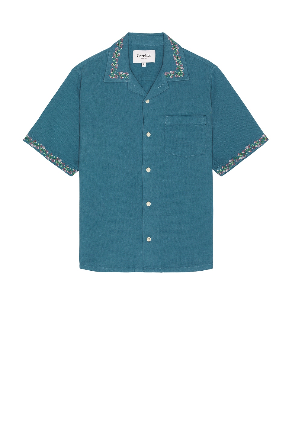 Hopsack Embroidered Camp Shirt in Blue