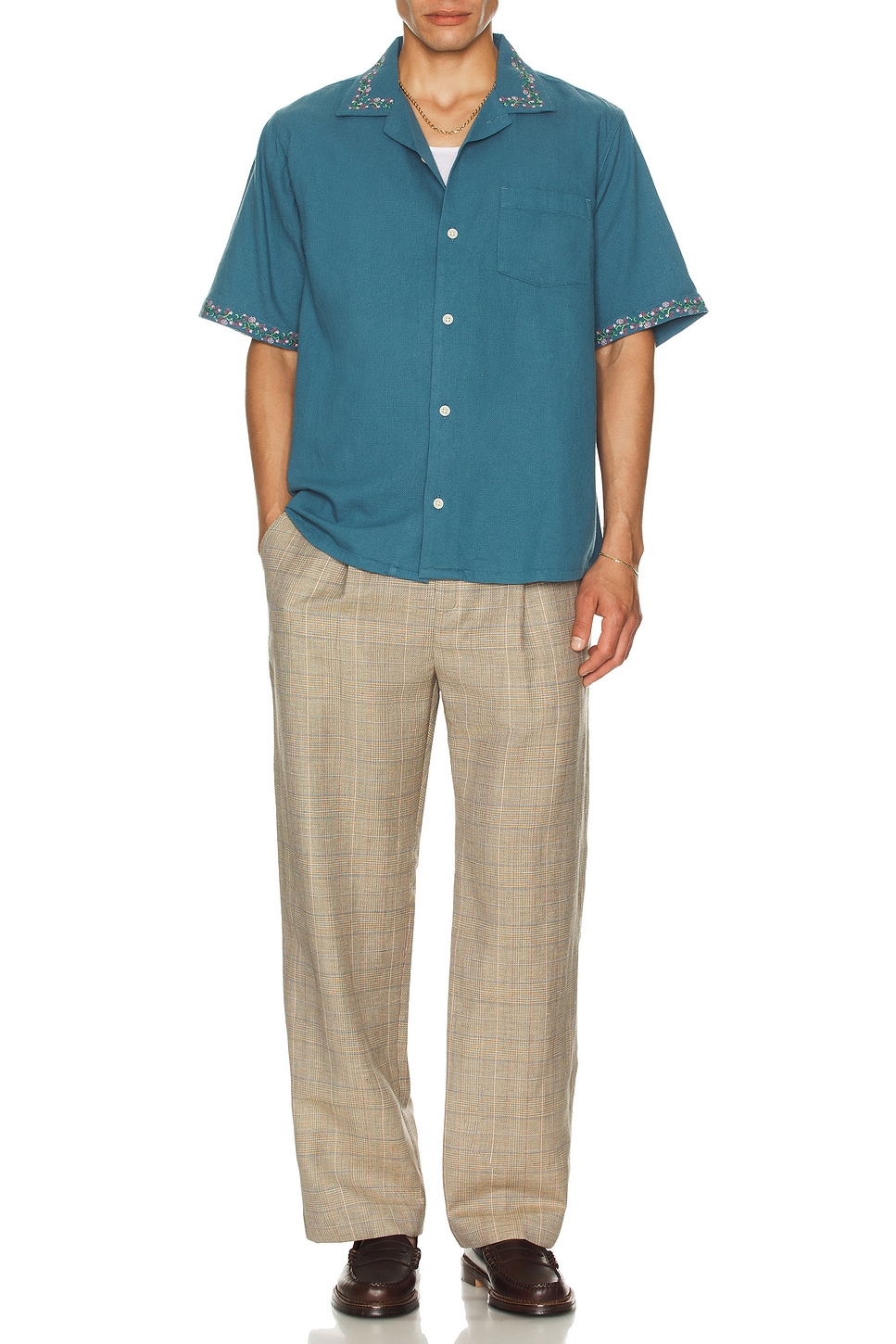 Image 1 of Corridor Hopsack Embroidered Camp Shirt in Blue