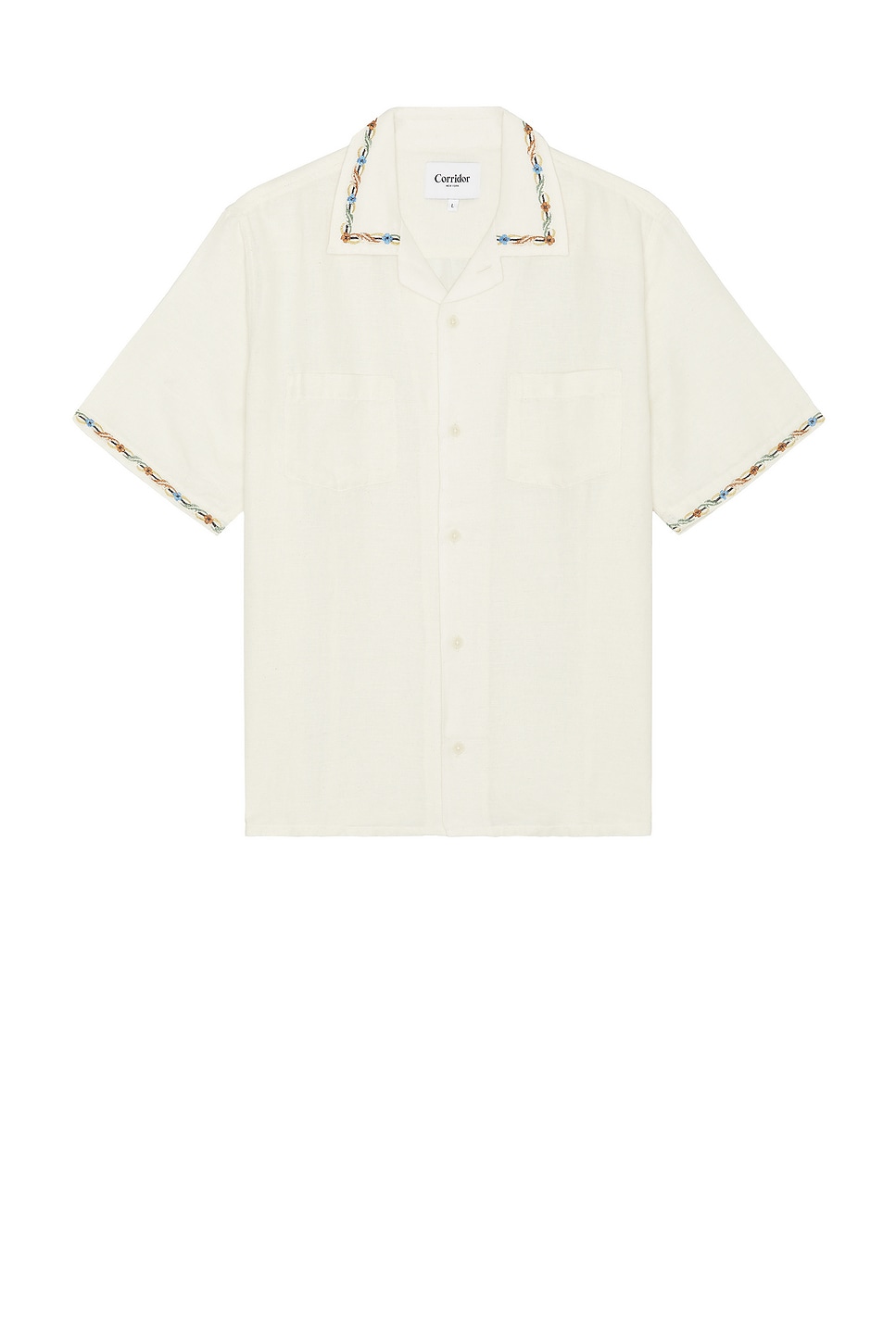 Rose Chain Short Sleeve Camp Shirt in White