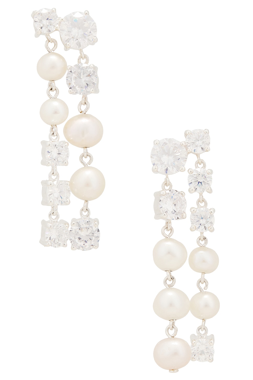 Freshwater Pearl CZ Earrings in Metallic Silver