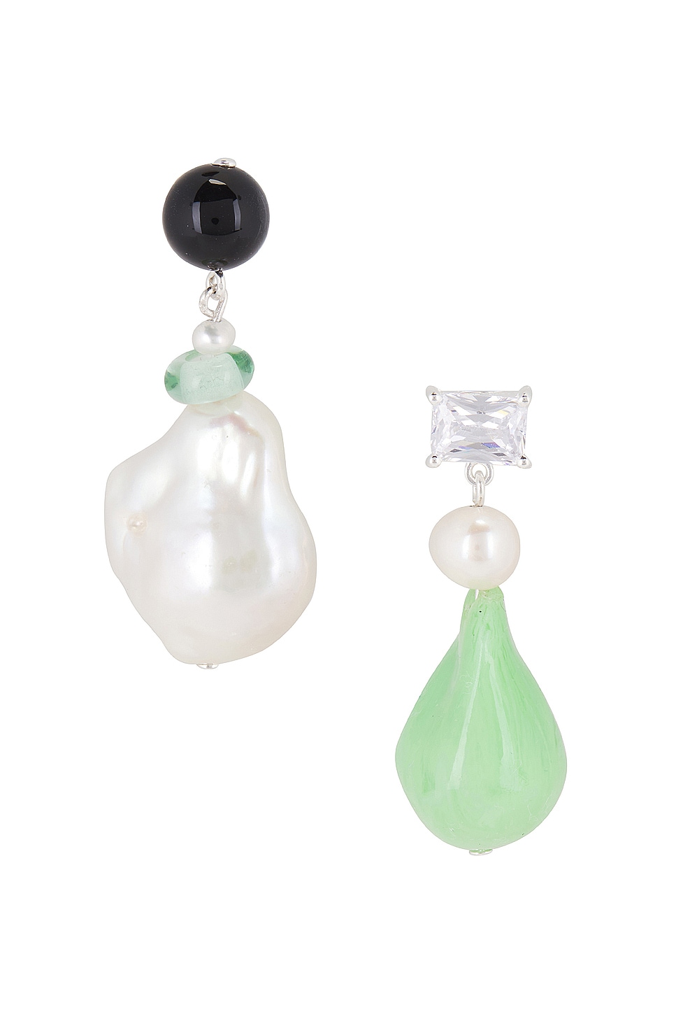 Image 1 of Completedworks Mis Match Earrings in Recycled Silver & Jade
