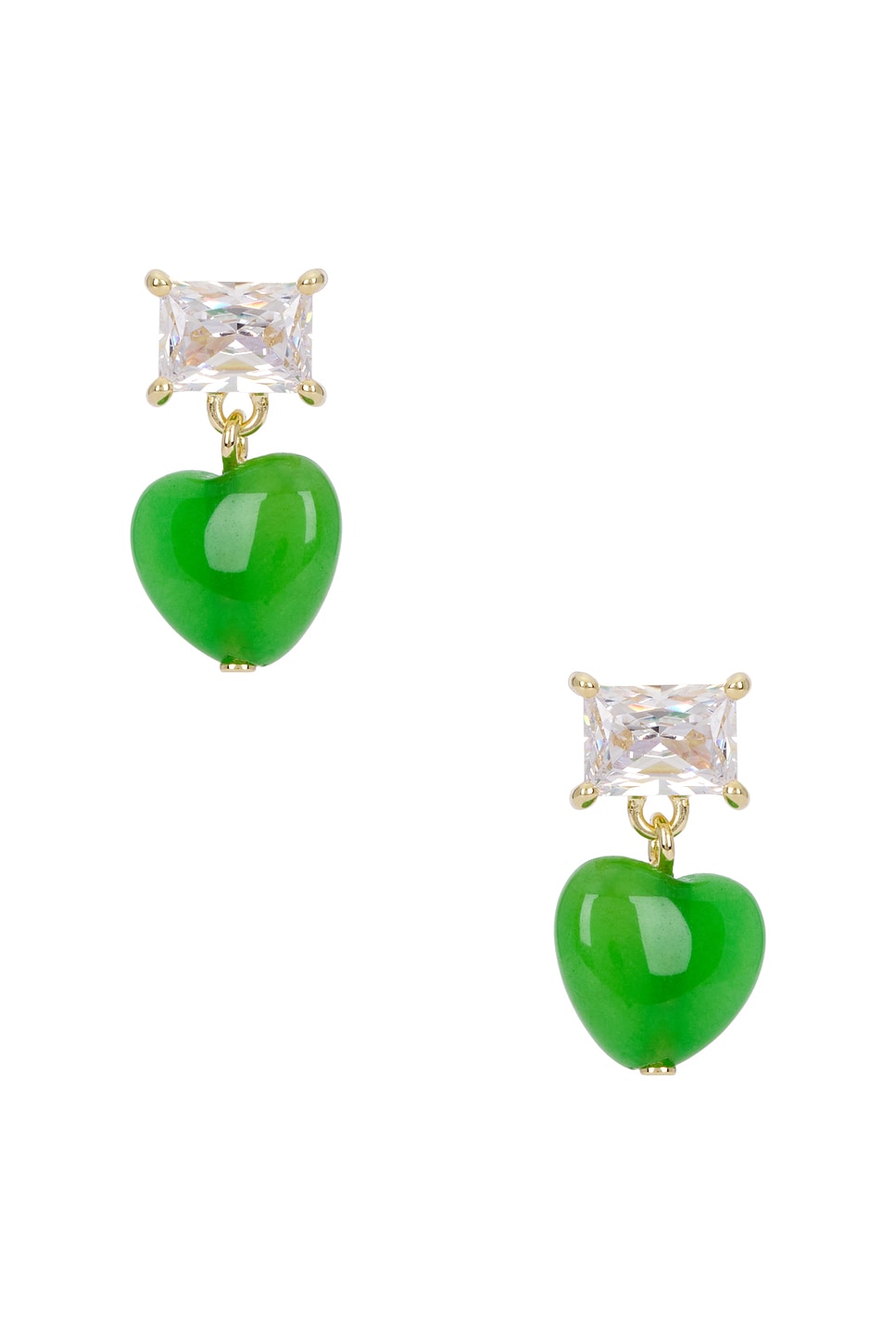 Heart Bead & Cz Earrings in Green