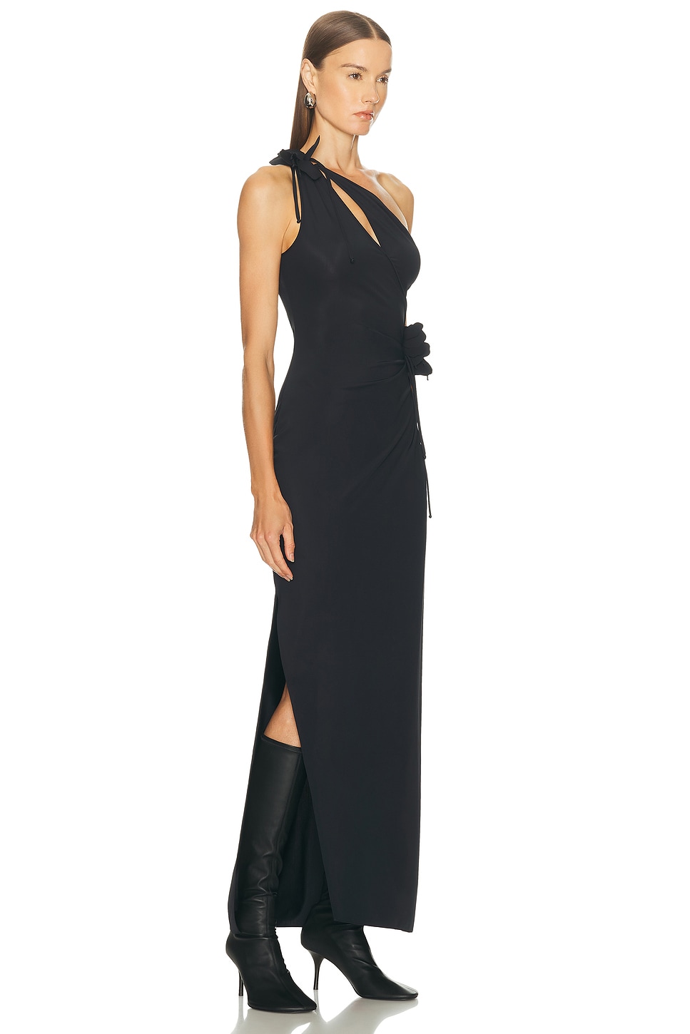 Coperni Asymmetric Flower Gown In Blue