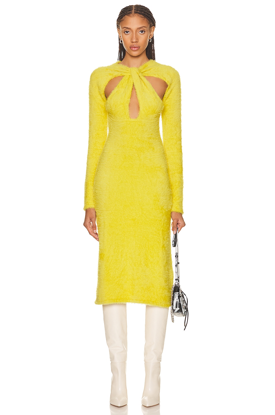Image 1 of Coperni Twisted Cut Out Knit Dress in Yellow