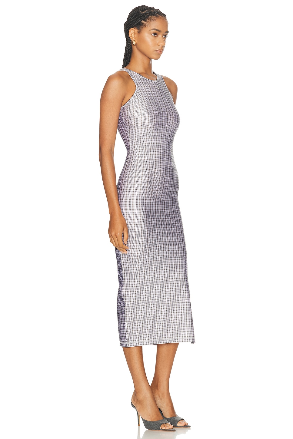 Shop Coperni Tank Top Dress In Green & White Check