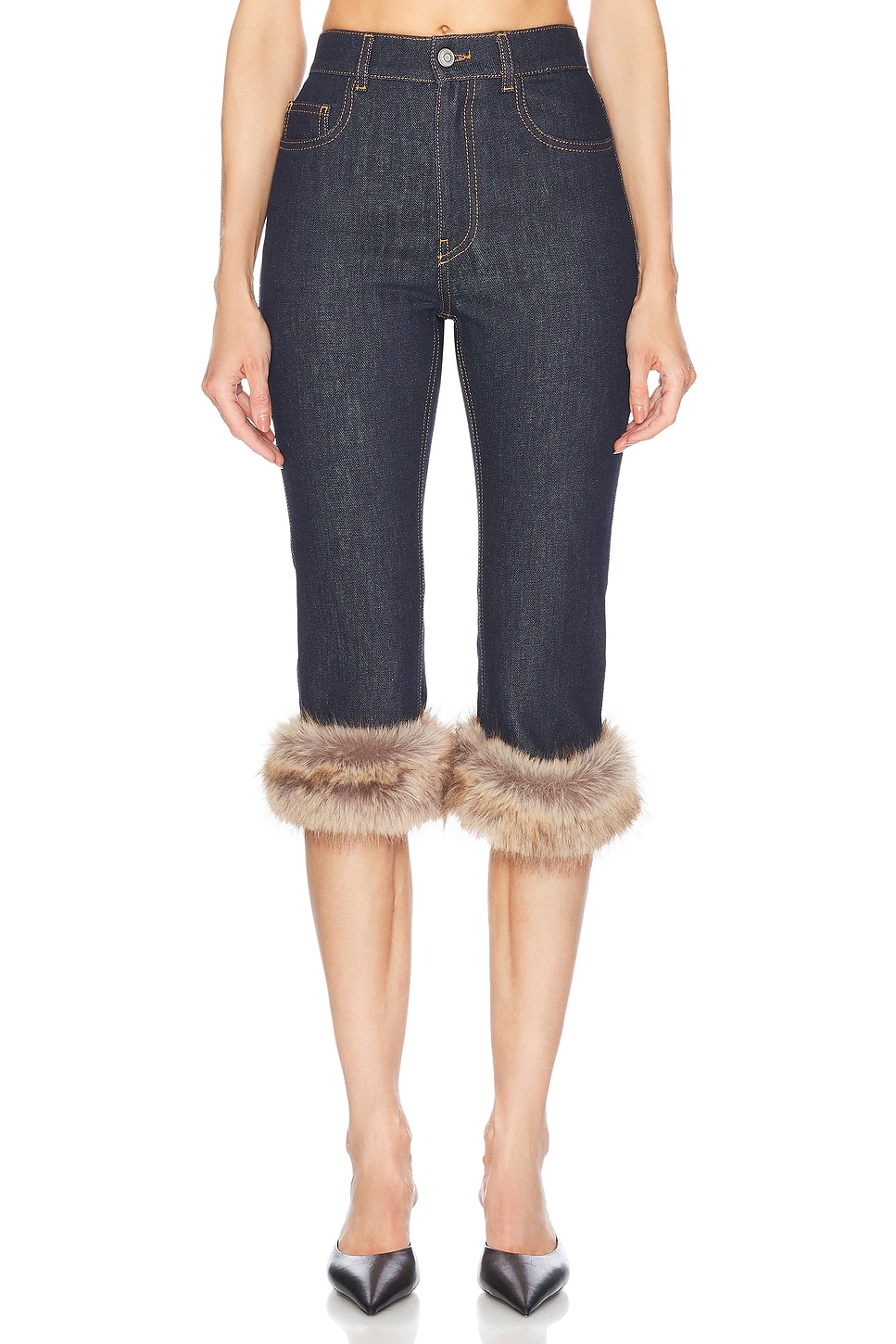 Image 1 of Coperni Faux Fur Hem Corsair Skinny in Blue