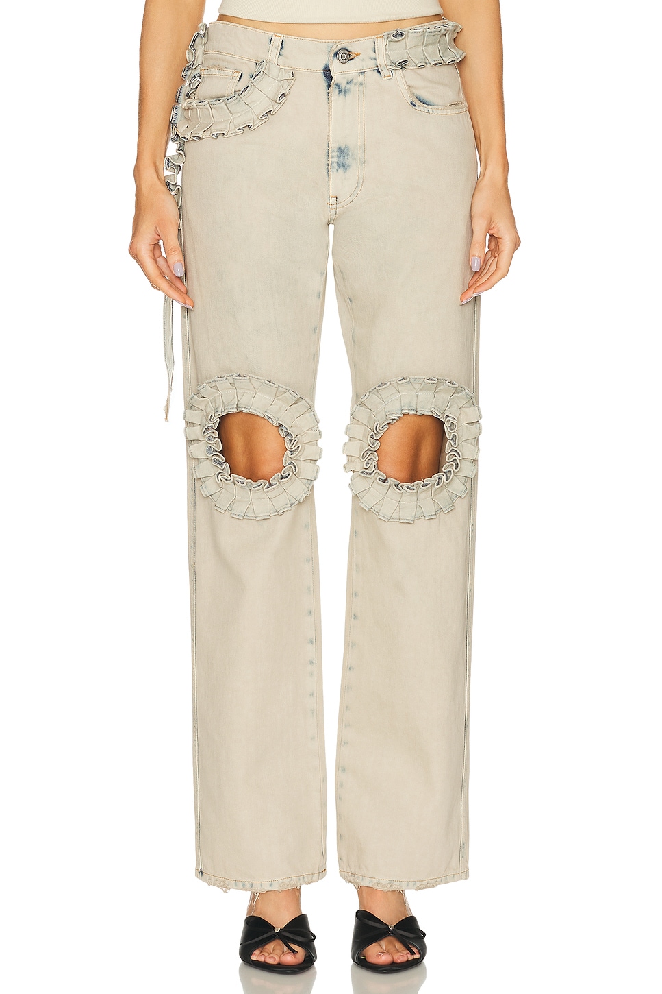 Ruffled Boyfriend Straight Leg in Grey
