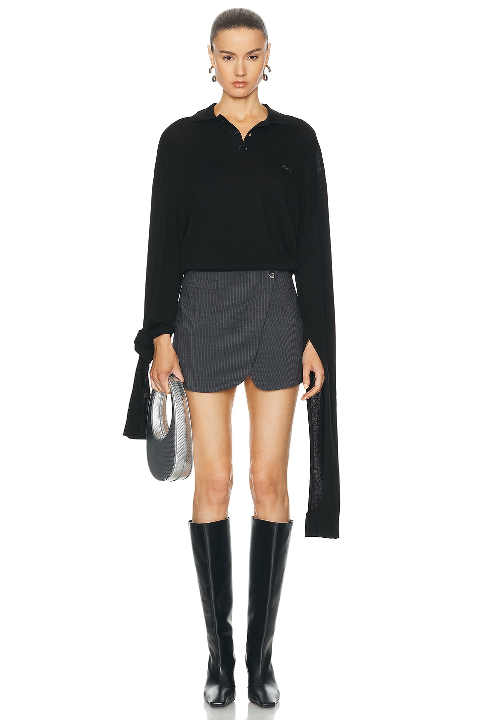 Image 1 of Coperni Knotted Sleeves Polo Sweater in Black