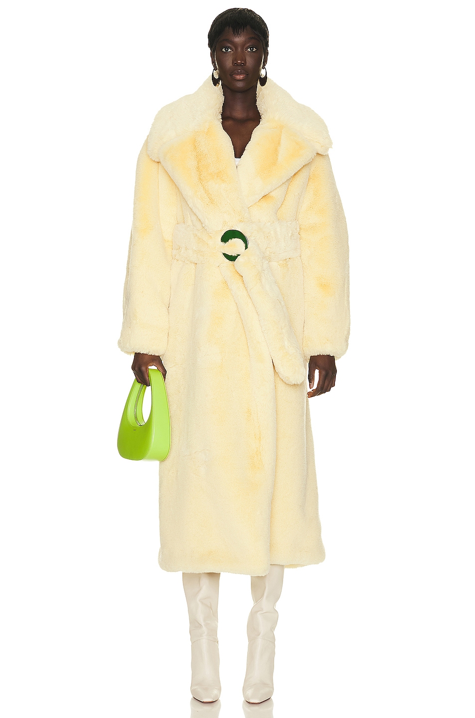 Image 1 of Coperni Faux Fur Belted Maxi Coat in Pale Yellow