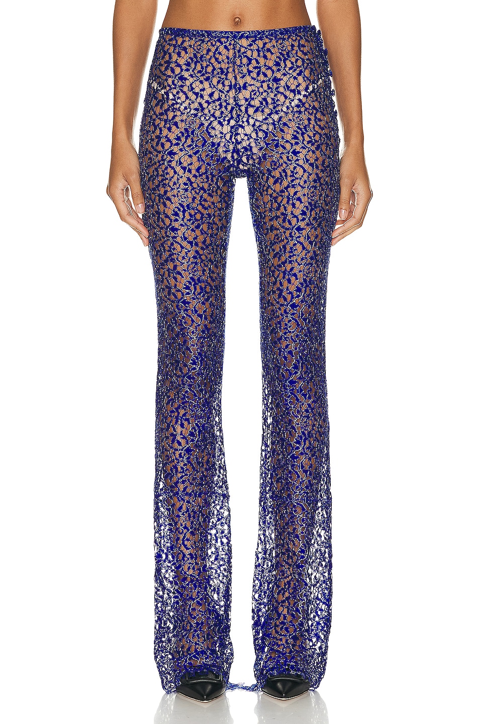 Lace Flared Trousers in Royal Blue