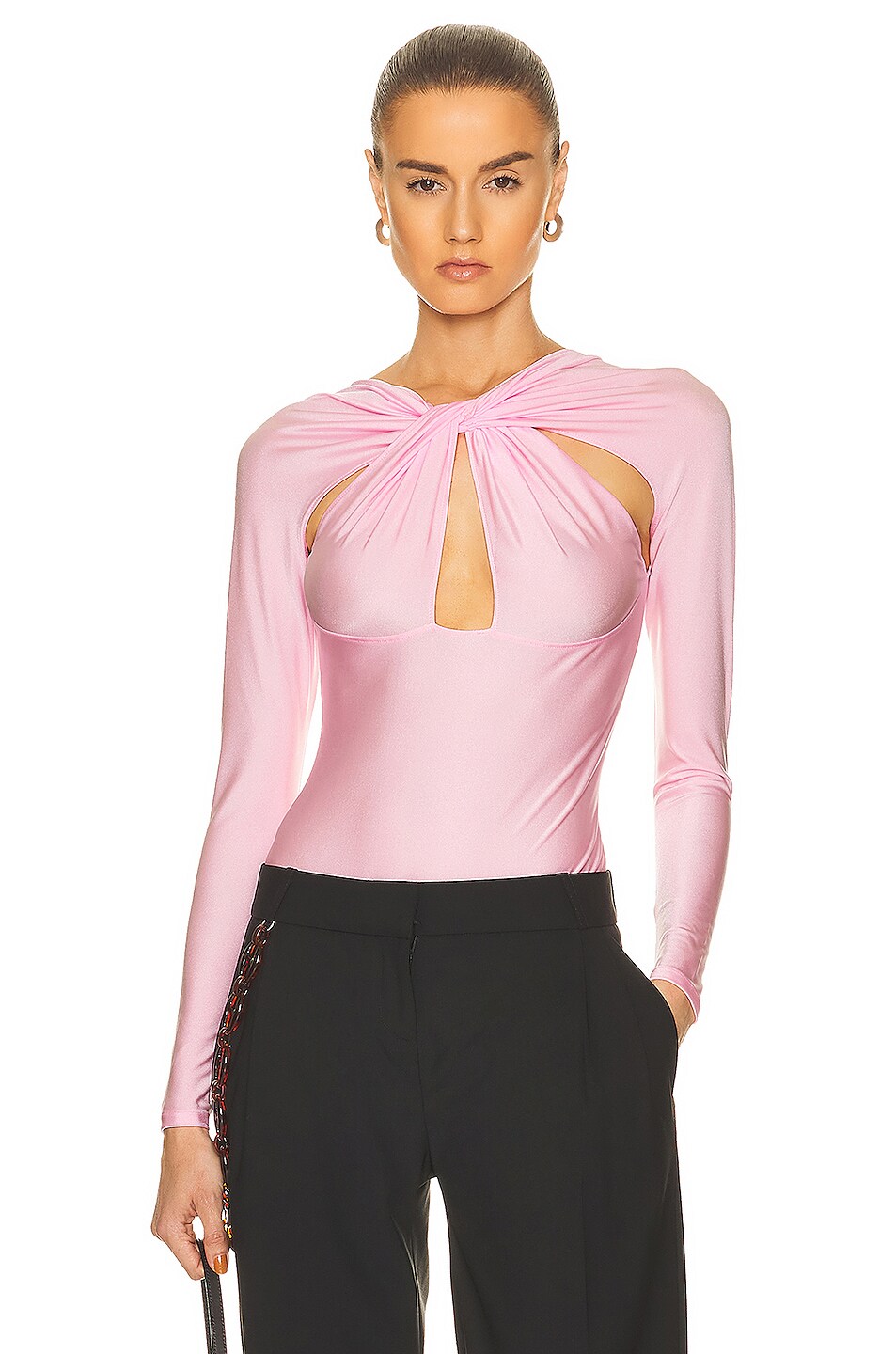 Image 1 of Coperni Twisted Cut Out Jersey Bodysuit in Light Pink