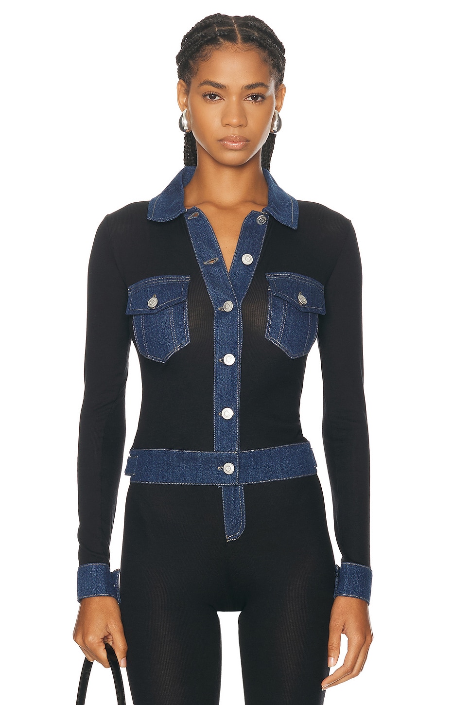 Image 1 of Coperni Second Skin Rib Denim Top in Black