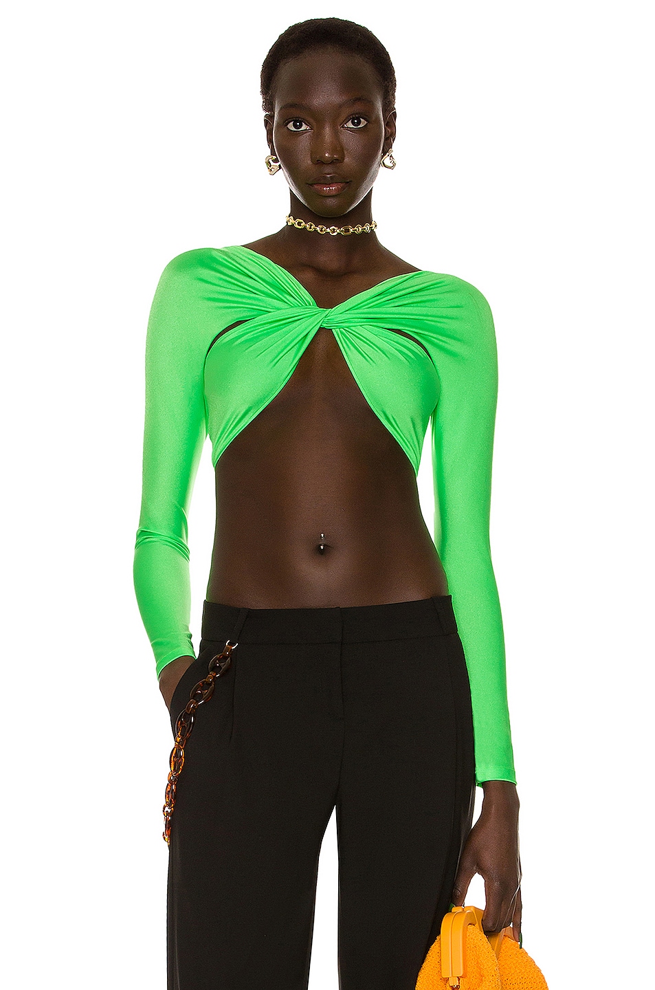 Image 1 of Coperni Cropped Draped Top in Neon Green