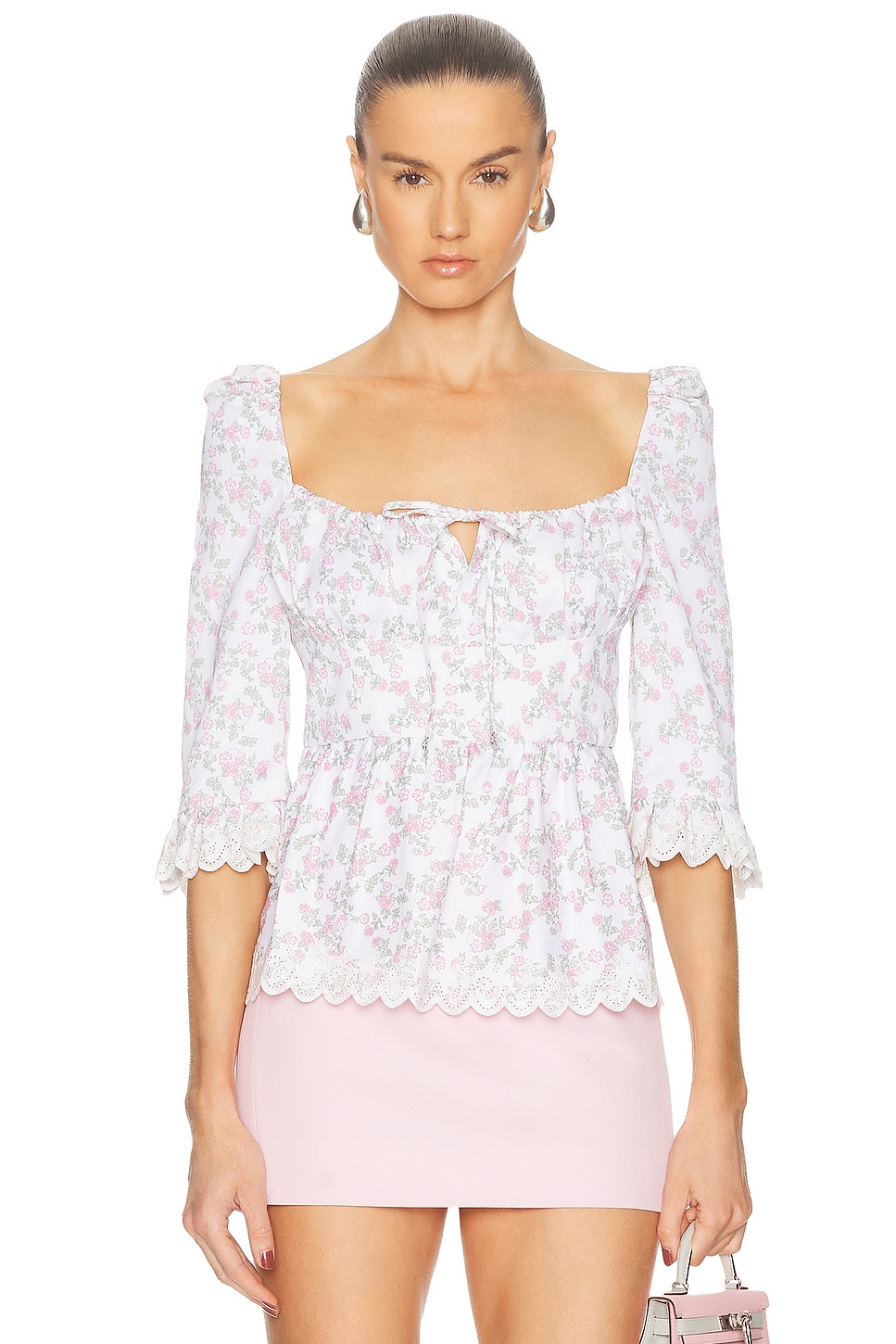 Image 1 of Coperni Open Neck Princess Top in Print Flowers White