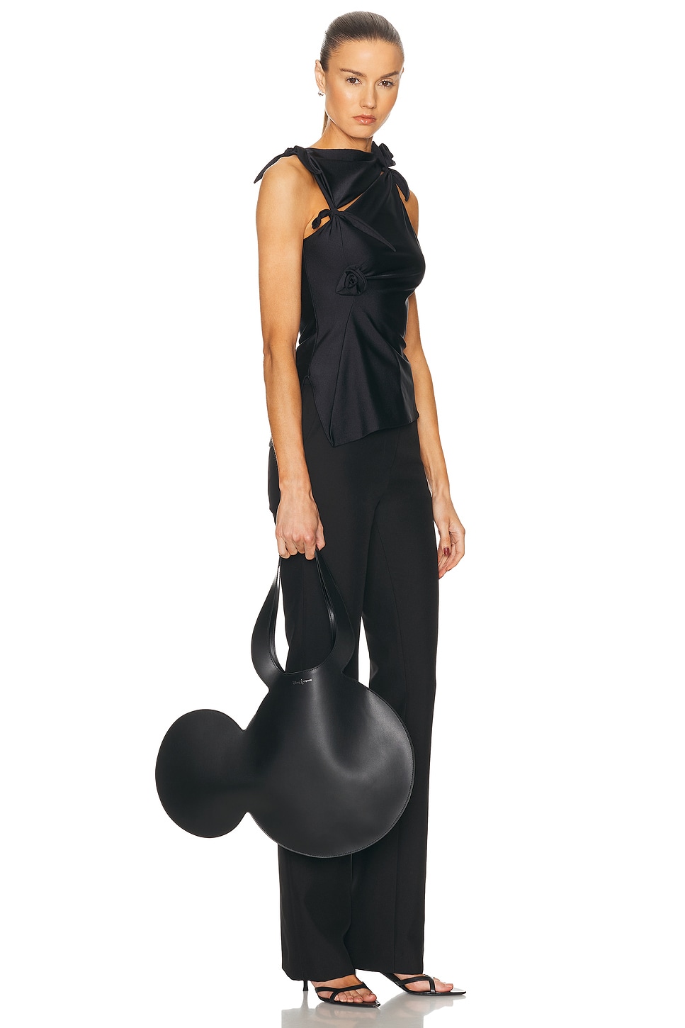 Coperni Mickey Black Handbag With Cut-out Handle And Logo Lettering On The Front In Leather