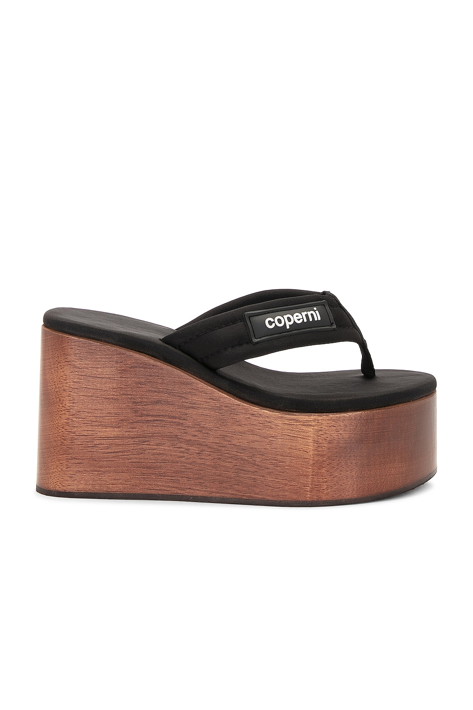 Image 1 of Coperni Wooden Branded Wedge Sandal in Black & Brown