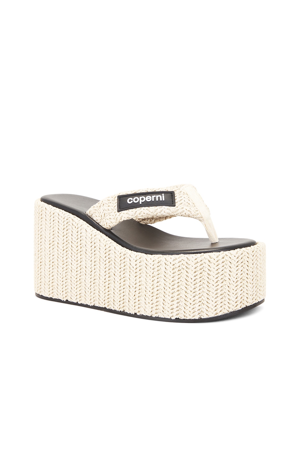 Shop Coperni Branded Raffia Wedge Sandal In Beige