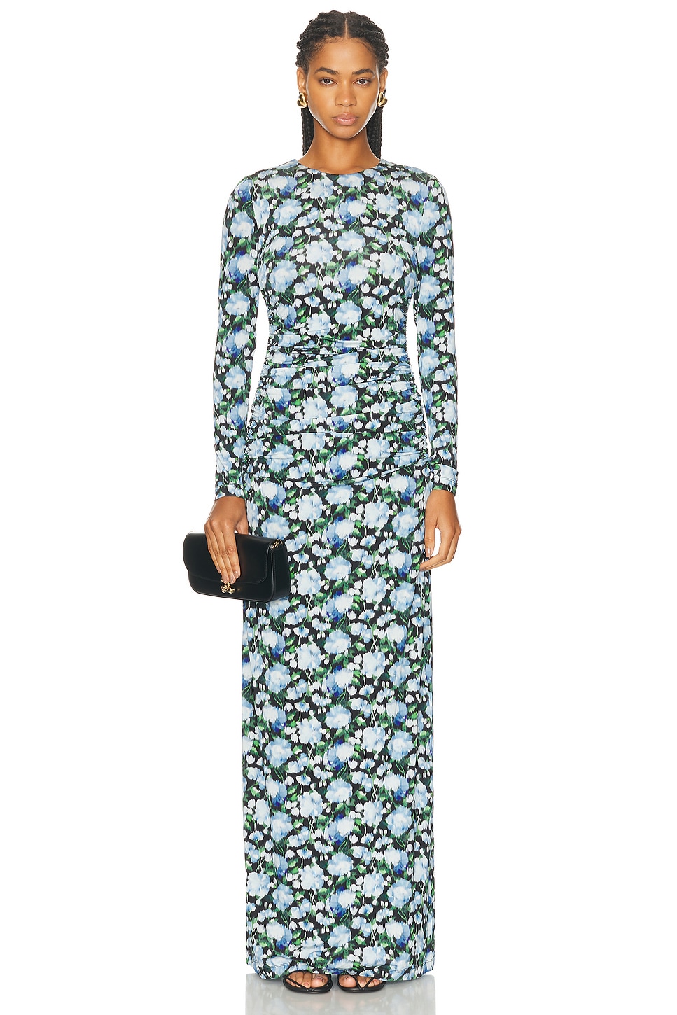 Long Sleeve Ruched Gown in Blue