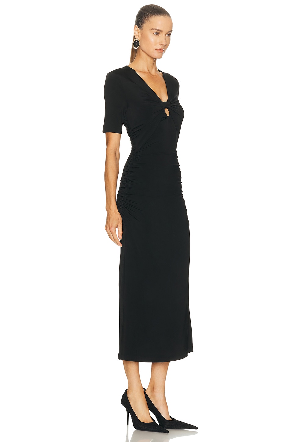 Carolina Herrera Ruched V-neck Midi Dress In Black